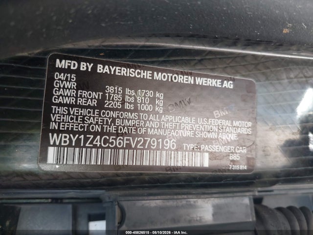 Aukcja sprzedaży 2015 Bmw I3 Base W/range Extender, vin: WBY1Z4C56FV279196, numer aukcji: 45826515