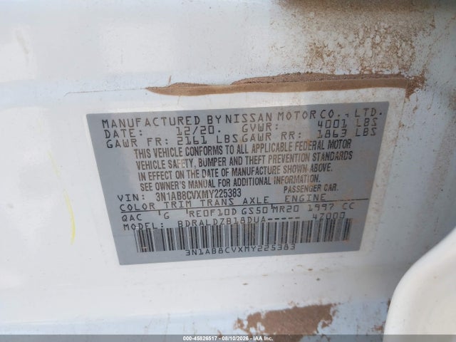 Aukcja sprzedaży 2021 Nissan Sentra Sv Xtronic Cvt, vin: 3N1AB8CVXMY225383, numer aukcji: 45826517