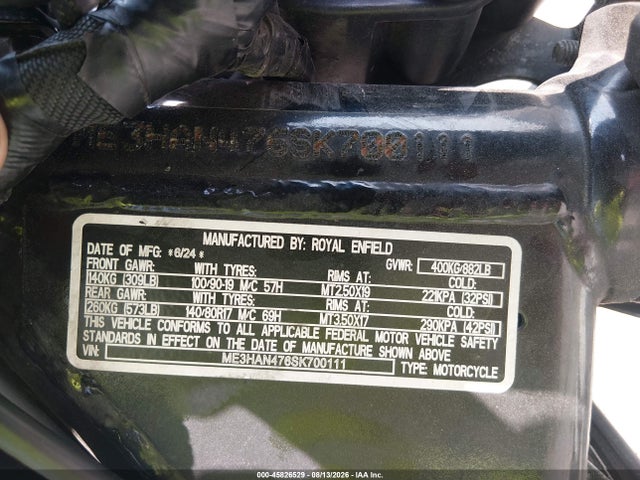 45826529 :رقم المزاد ، ME3HAN476SK700111 vin ، 2025 Royal Enfield Motors Bear 650 مزاد بيع
