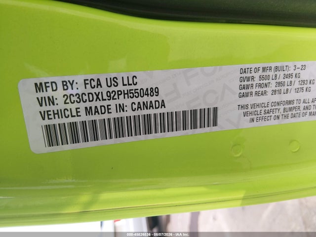Aukcja sprzedaży 2023 Dodge Charger Srt Jailbreak, vin: 2C3CDXL92PH550489, numer aukcji: 45826536