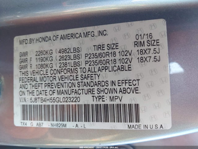 Acura Rdx Technology Acurawatch Plus Packages/technology Package 2016 5J8TB4H55GL023220 Image 9