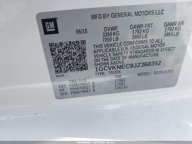 2018 Chevrolet Silverado 1500 Wt მანქანა იყიდება აუქციონზე, vin: 1GCVKNEC9JZ368352, აუქციონის ნომერი: 45826607