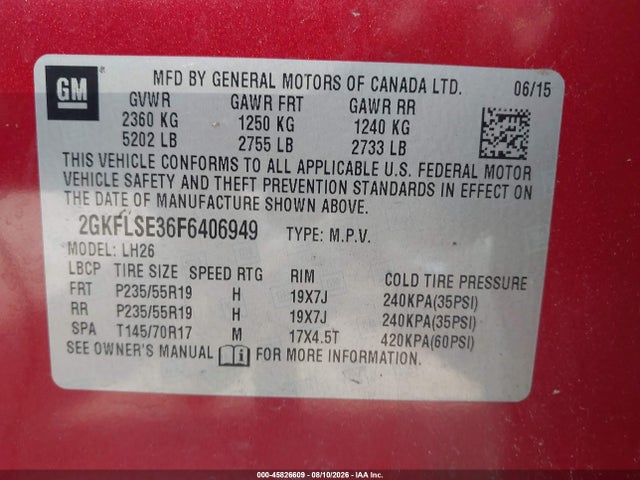 2015 Gmc Terrain Slt-1 მანქანა იყიდება აუქციონზე, vin: 2GKFLSE36F6406949, აუქციონის ნომერი: 45826609