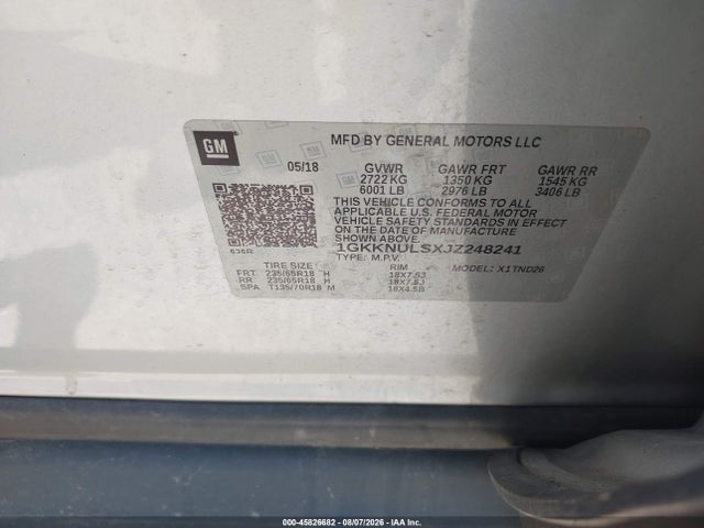 Продажа на аукционе авто 2018 Gmc Acadia Slt-1, vin: 1GKKNULSXJZ248241, номер лота: 45826682