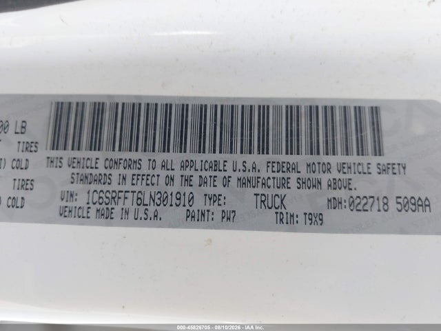Aukcja sprzedaży 2020 Ram 1500 Big Horn  4x4 5'7 Box, vin: 1C6SRFFT6LN301910, numer aukcji: 45826705