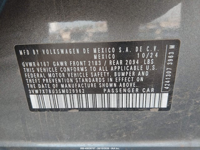 3VW7X7BU3SM029962 Volkswagen Jetta 1.5t Se