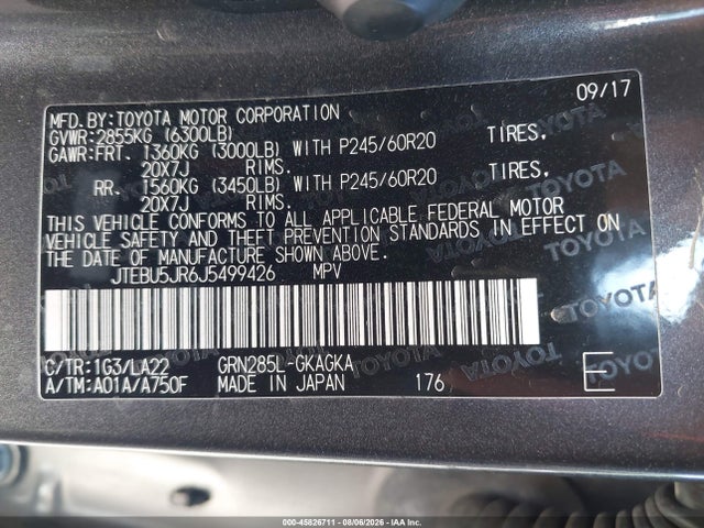 Продаж на аукціоні авто 2018 Toyota 4runner Limited, vin: JTEBU5JR6J5499426, номер лоту: 45826711