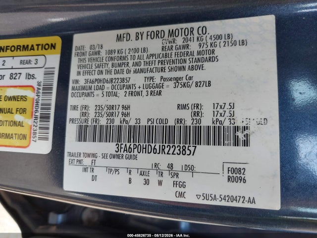 Продаж на аукціоні авто 2018 Ford Fusion Se, vin: 3FA6P0HD6JR223857, номер лоту: 45826735