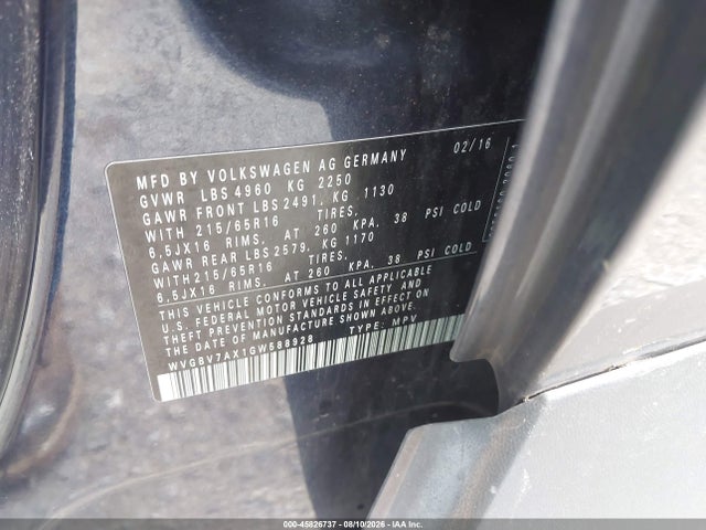 Aukcja sprzedaży 2016 Volkswagen Tiguan S, vin: WVGBV7AX1GW588928, numer aukcji: 45826737