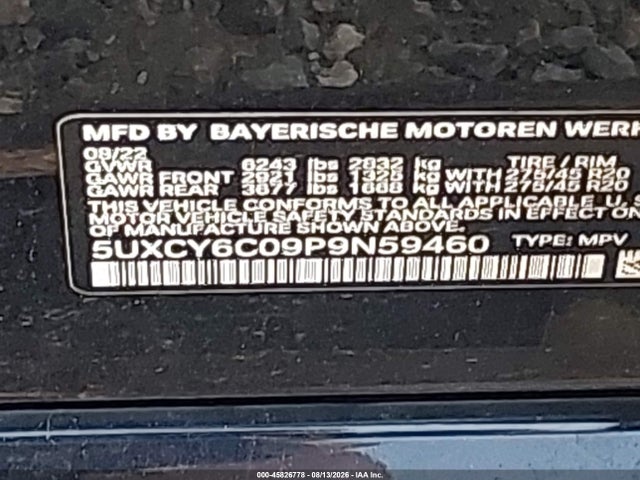 Aukcja sprzedaży 2023 Bmw X6 Xdrive40i, vin: 5UXCY6C09P9N59460, numer aukcji: 45826778