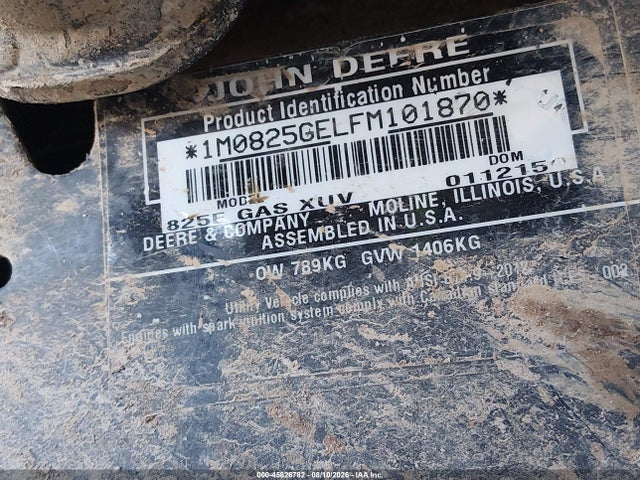 Продаж на аукціоні авто 2015 John Deere Xuv 825m, vin: 1M0825GELFM101870, номер лоту: 45826782