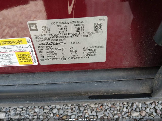45826802 :رقم المزاد ، 1GNKVGKD6GJ248283 vin ، 2016 Chevrolet Traverse Lt مزاد بيع