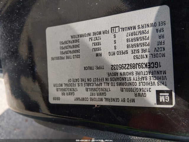 2009 Chevrolet Silverado 1500 Ltz მანქანა იყიდება აუქციონზე, vin: 1GCEK39J89Z295032, აუქციონის ნომერი: 45826811