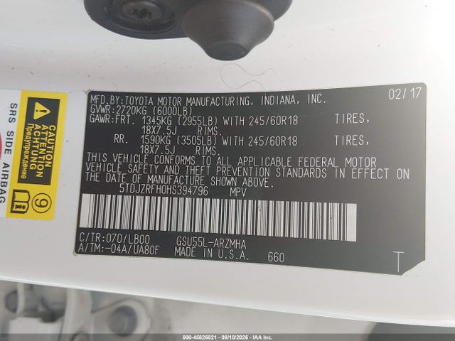 Toyota Highlander Xle 2017 5TDJZRFH0HS394796 Image 9