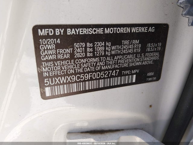 45826831 :رقم المزاد ، 5UXWX9C59F0D52747 vin ، 2015 Bmw X3 Xdrive28i مزاد بيع
