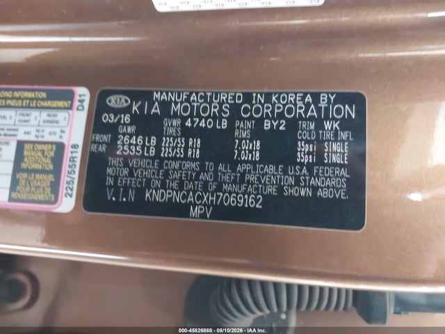 Продажа на аукционе авто 2017 Kia Sportage Ex, vin: KNDPNCACXH7069162, номер лота: 45826868