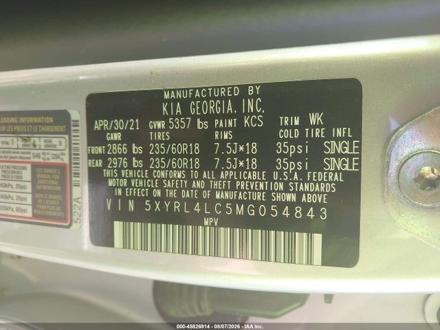 Продаж на аукціоні авто 2021 Kia Sorento S, vin: 5XYRL4LC5MG054843, номер лоту: 45826914