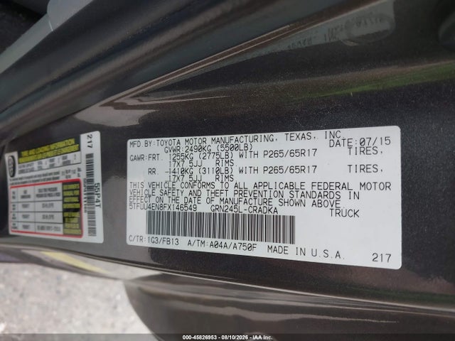 Aukcja sprzedaży 2015 Toyota Tacoma Base V6, vin: 5TFUU4EN8FX146549, numer aukcji: 45826953