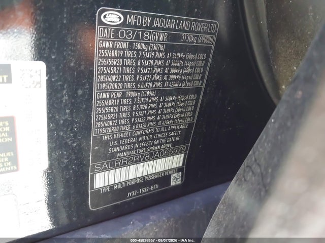 Aukcja sprzedaży 2018 Land Rover Discovery Hse, vin: SALRR2RV8JA065979, numer aukcji: 45826957