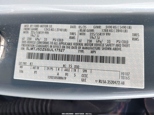 Продажа на аукционе авто 2025 Lincoln Corsair Grand Touring, vin: 5LMTJ5DZ6SUL17527, номер лота: 45826960