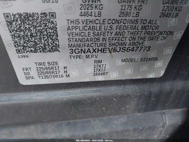 45826983 :رقم المزاد ، 3GNAXHEV5JS647773 vin ، 2018 Chevrolet Equinox Ls مزاد بيع