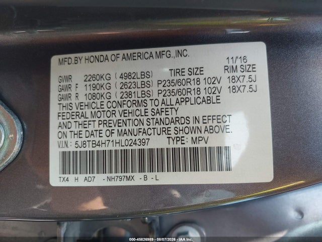 Aukcja sprzedaży 2017 Acura Rdx Advance Package, vin: 5J8TB4H71HL024397, numer aukcji: 45826989