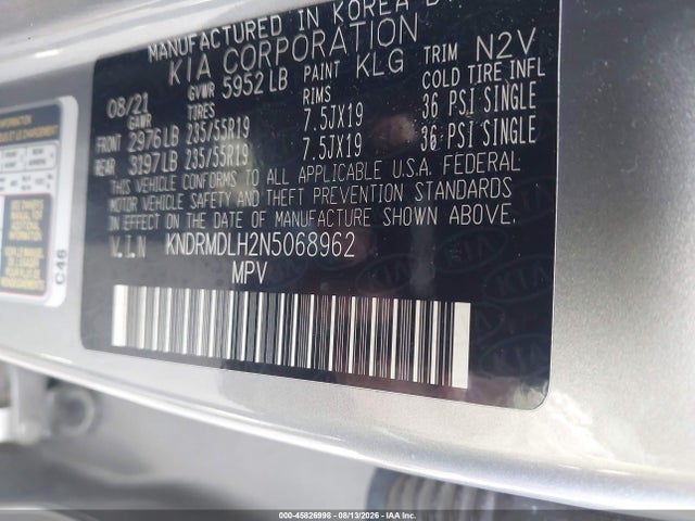 Aukcja sprzedaży 2022 Kia Sorento Plug-in Hybrid Sx Prestige, vin: KNDRMDLH2N5068962, numer aukcji: 45826998