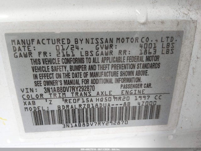Продажа на аукционе авто 2024 Nissan Sentra Sr Xtronic Cvt, vin: 3N1AB8DV7RY292870, номер лота: 45827016