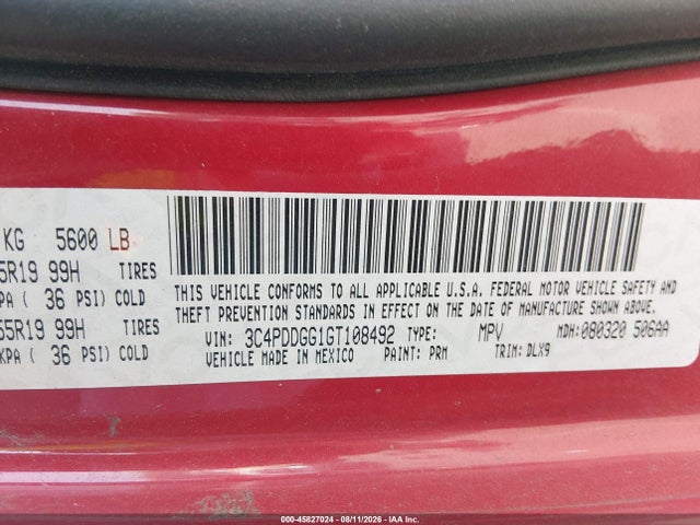 45827024 :رقم المزاد ، 3C4PDDGG1GT108492 vin ، 2016 Dodge Journey Crossroad Plus مزاد بيع