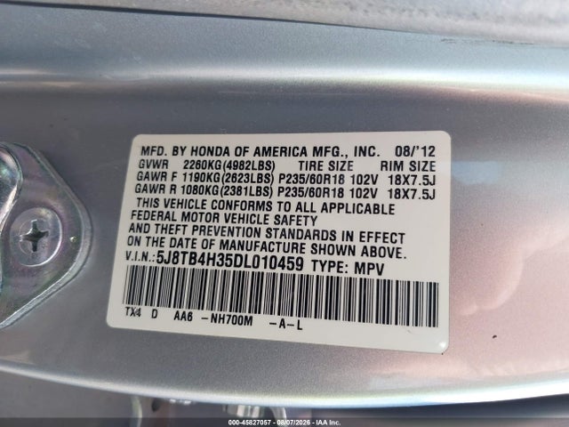 Продажа на аукционе авто 2013 Acura Rdx, vin: 5J8TB4H35DL010459, номер лота: 45827057