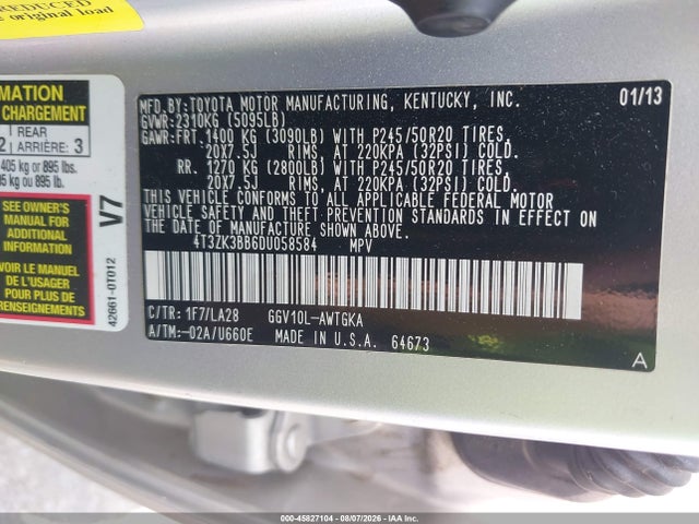 Продажа на аукционе авто 2013 Toyota Venza Limited V6, vin: 4T3ZK3BB6DU058584, номер лота: 45827104