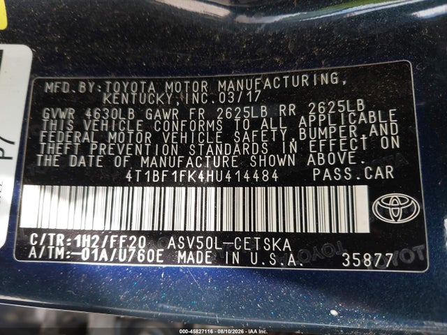 Toyota CAMRY SE 2017 4T1BF1FK4HU414484 Image 9