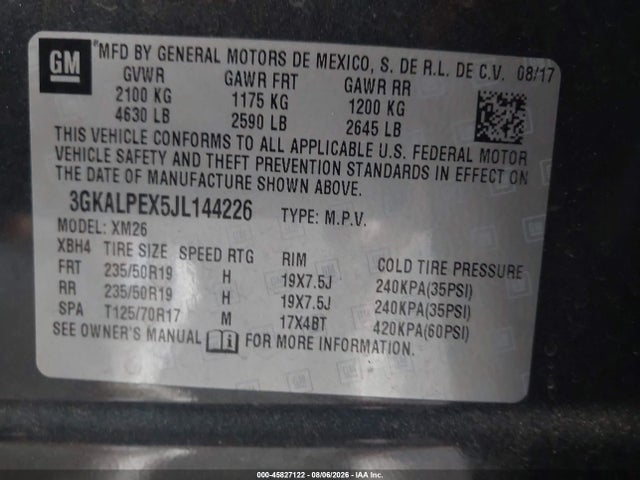 45827122 :رقم المزاد ، 3GKALPEX5JL144226 vin ، 2018 Gmc Terrain Slt مزاد بيع