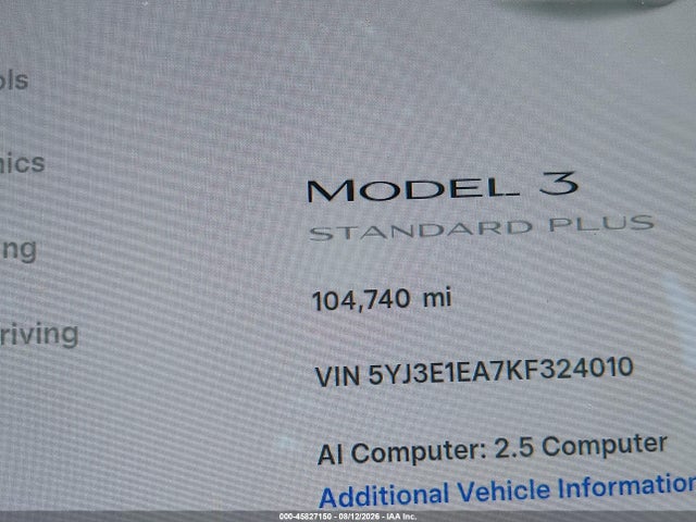 Aukcja sprzedaży 2019 Tesla Model 3 Long Range/mid Range/standard Range/standard Range Plus, vin: 5YJ3E1EA7KF324010, numer aukcji: 45827150