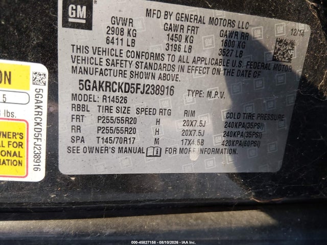 Продажа на аукционе авто 2015 Buick Enclave Premium, vin: 5GAKRCKD5FJ238916, номер лота: 45827158