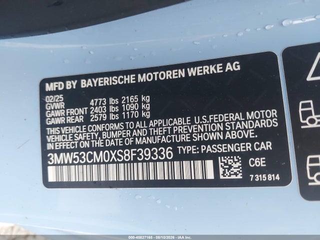 Aukcja sprzedaży 2025 Bmw M240 I Xdrive, vin: 3MW53CM0XS8F39336, numer aukcji: 45827165
