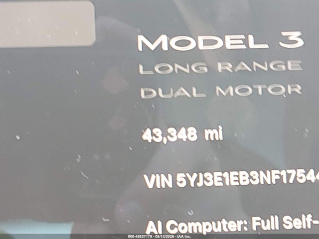 Продаж на аукціоні авто 2022 Tesla Model 3 Long Range Dual Motor All-wheel Drive, vin: 5YJ3E1EB3NF175446, номер лоту: 45827179