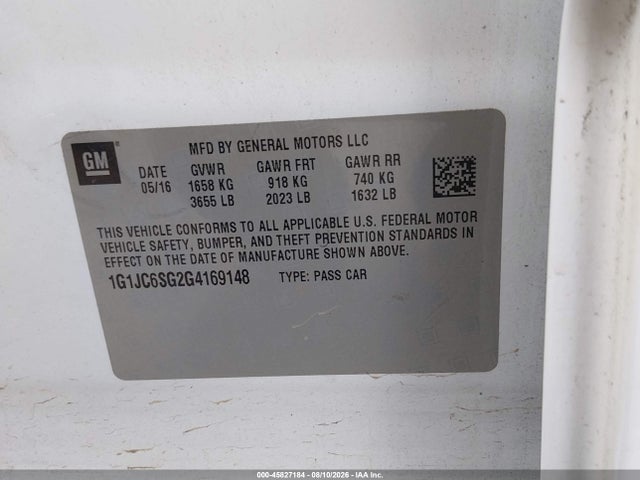 1G1JC6SG2G4169148 Chevrolet Sonic Lt Auto