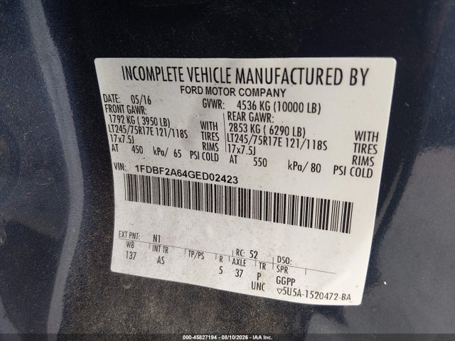 2016 Ford F-250 Xl მანქანა იყიდება აუქციონზე, vin: 1FDBF2A64GED02423, აუქციონის ნომერი: 45827194
