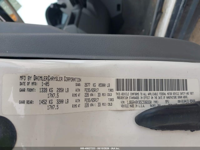 Продажа на аукционе авто 2005 Jeep Grand Cherokee Laredo, vin: 1J8GR48K85C596930, номер лота: 45827223