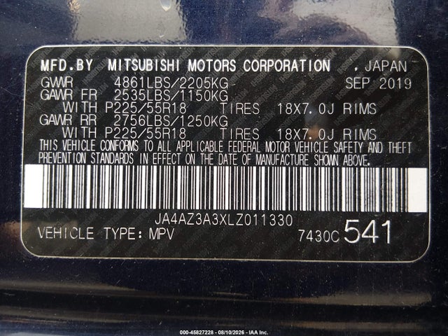 Продажа на аукционе авто 2020 Mitsubishi Outlander Se 2.4 S-awc, vin: JA4AZ3A3XLZ011330, номер лота: 45827228