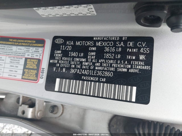 Aukcja sprzedaży 2020 Kia Rio Lx, vin: 3KPA24AD1LE362860, numer aukcji: 45827236