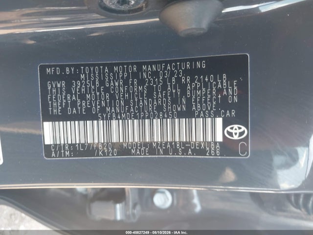 Продажа на аукционе авто 2023 Toyota Corolla Le, vin: 5YFB4MDE1PP028450, номер лота: 45827249