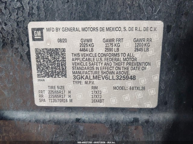 Продаж на аукціоні авто 2020 Gmc Terrain Fwd Sle, vin: 3GKALMEV6LL325948, номер лоту: 45827250