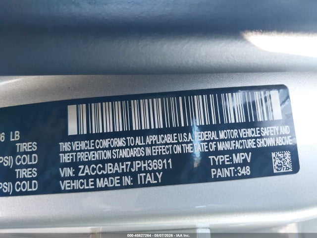 45827264 :رقم المزاد ، ZACCJBAH7JPH36911 vin ، 2018 Jeep Renegade Sport 4x4 مزاد بيع