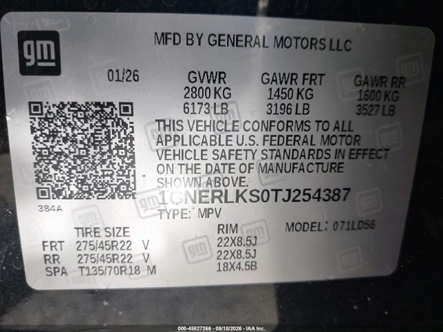 Продажа на аукционе авто 2026 Chevrolet Traverse Fwd Rs, vin: 1GNERLKS0TJ254387, номер лота: 45827266