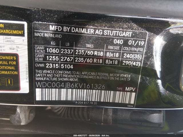 Aukcja sprzedaży 2019 Mercedes-benz Glc 300, vin: WDC0G4JB6KV161326, numer aukcji: 45827277
