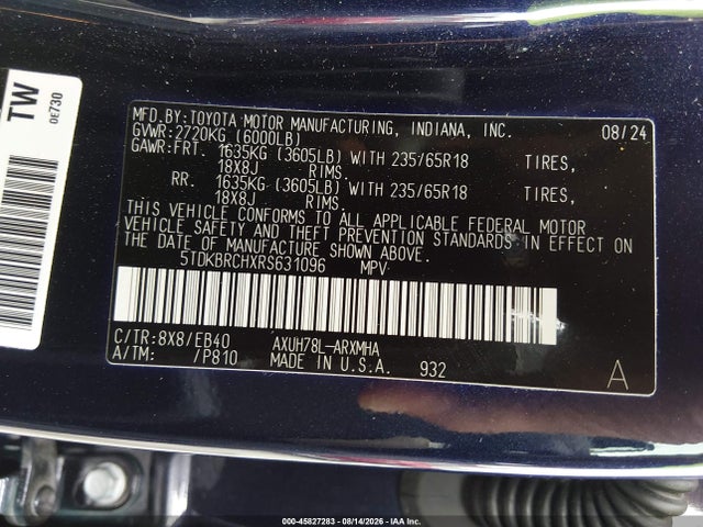 5TDKBRCHXRS631096 Toyota Highlander Hybrid Xle
