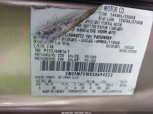 Продаж на аукціоні авто 2003 Mercury Grand Marquis Ls, vin: 2MEFM75WX3X694222, номер лоту: 45827296