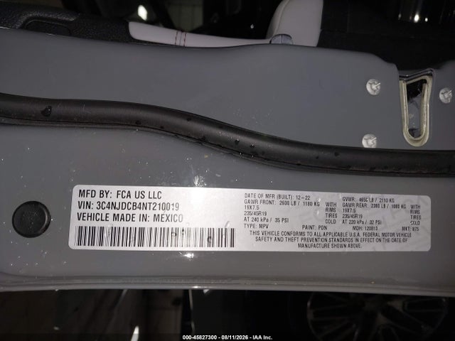 Продажа на аукционе авто 2022 Jeep Compass Limited 4x4, vin: 3C4NJDCB4NT210019, номер лота: 45827300